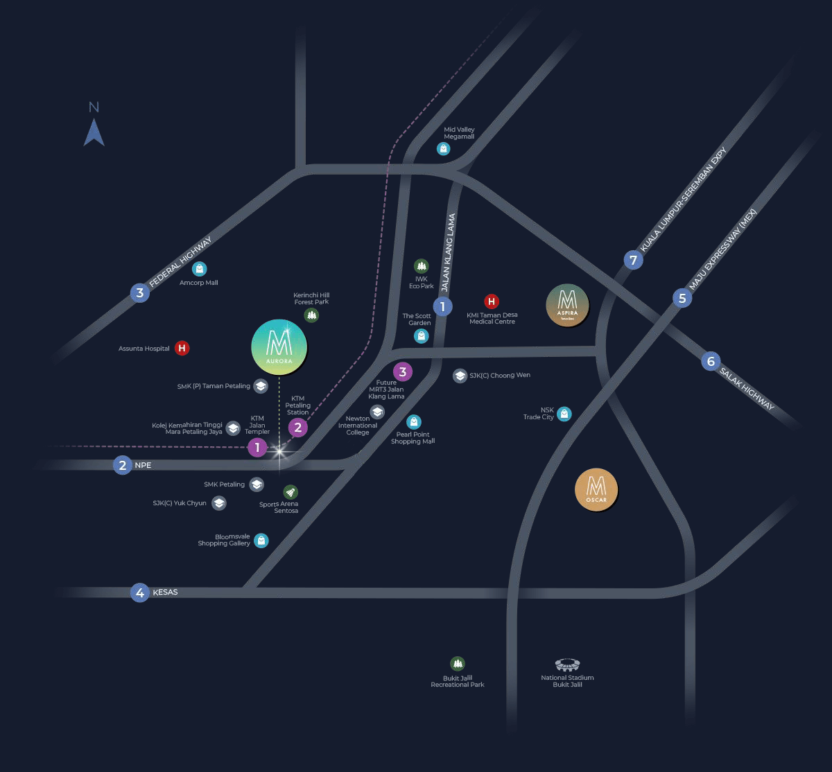 M Aurora location map — Old Klang Road connectivity